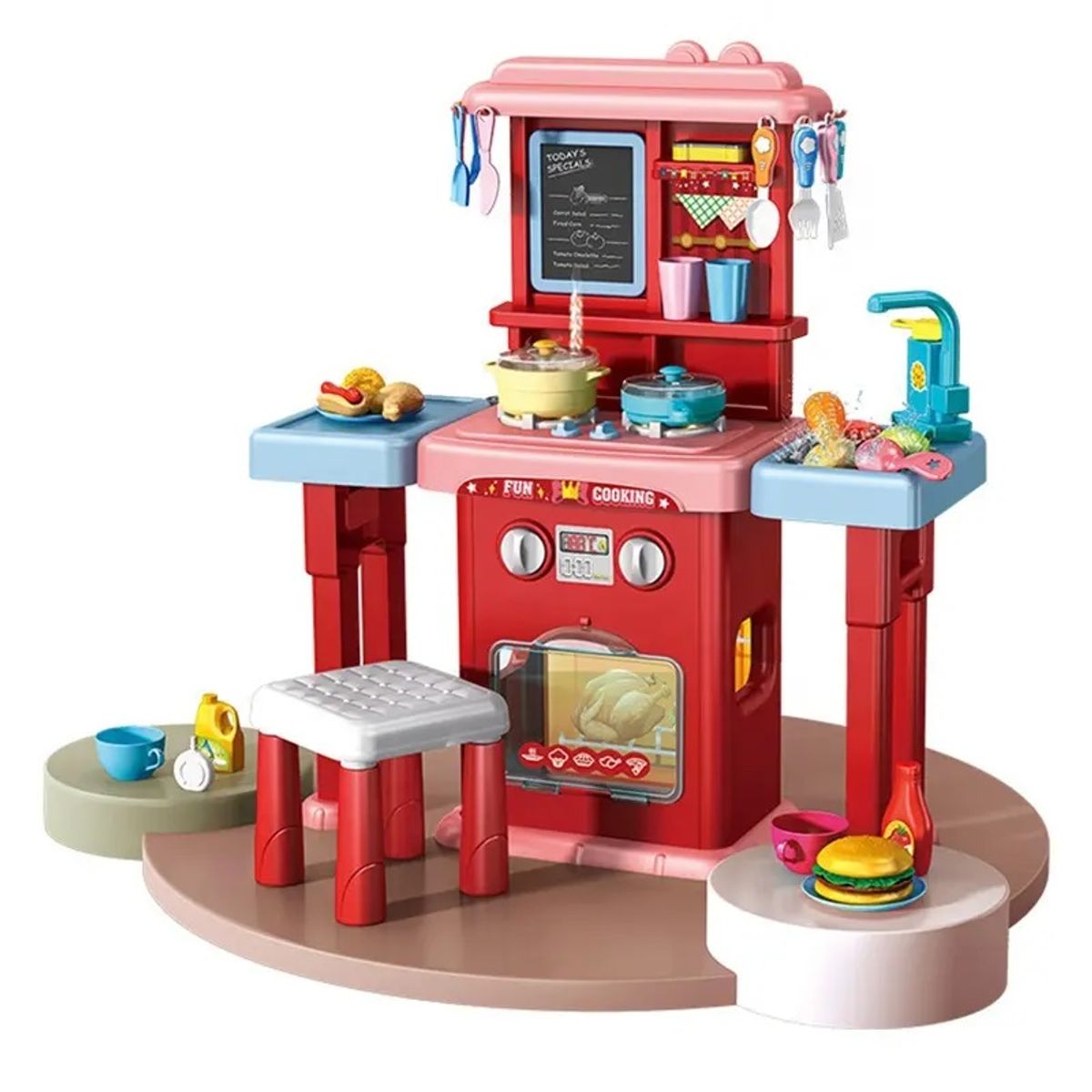 GENERICO - Cocina para Niñas con Caño y Luces Grande Rosa 63pzs