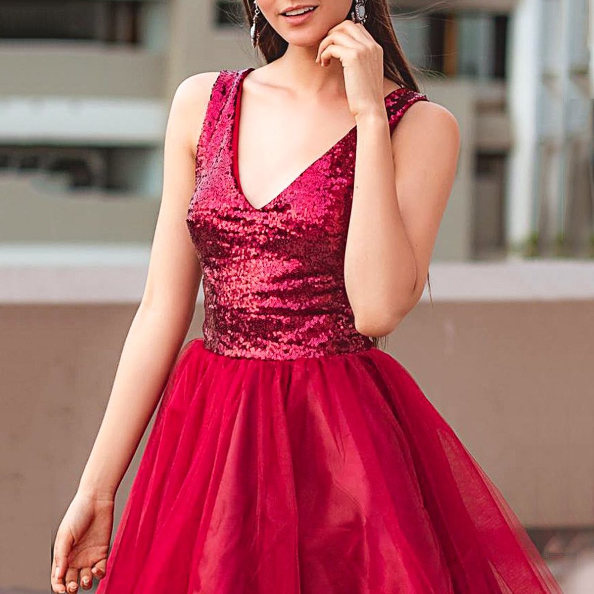 GENERICO - Vestido Tul Lentejuelas Anny Color Vino - Estacion 108