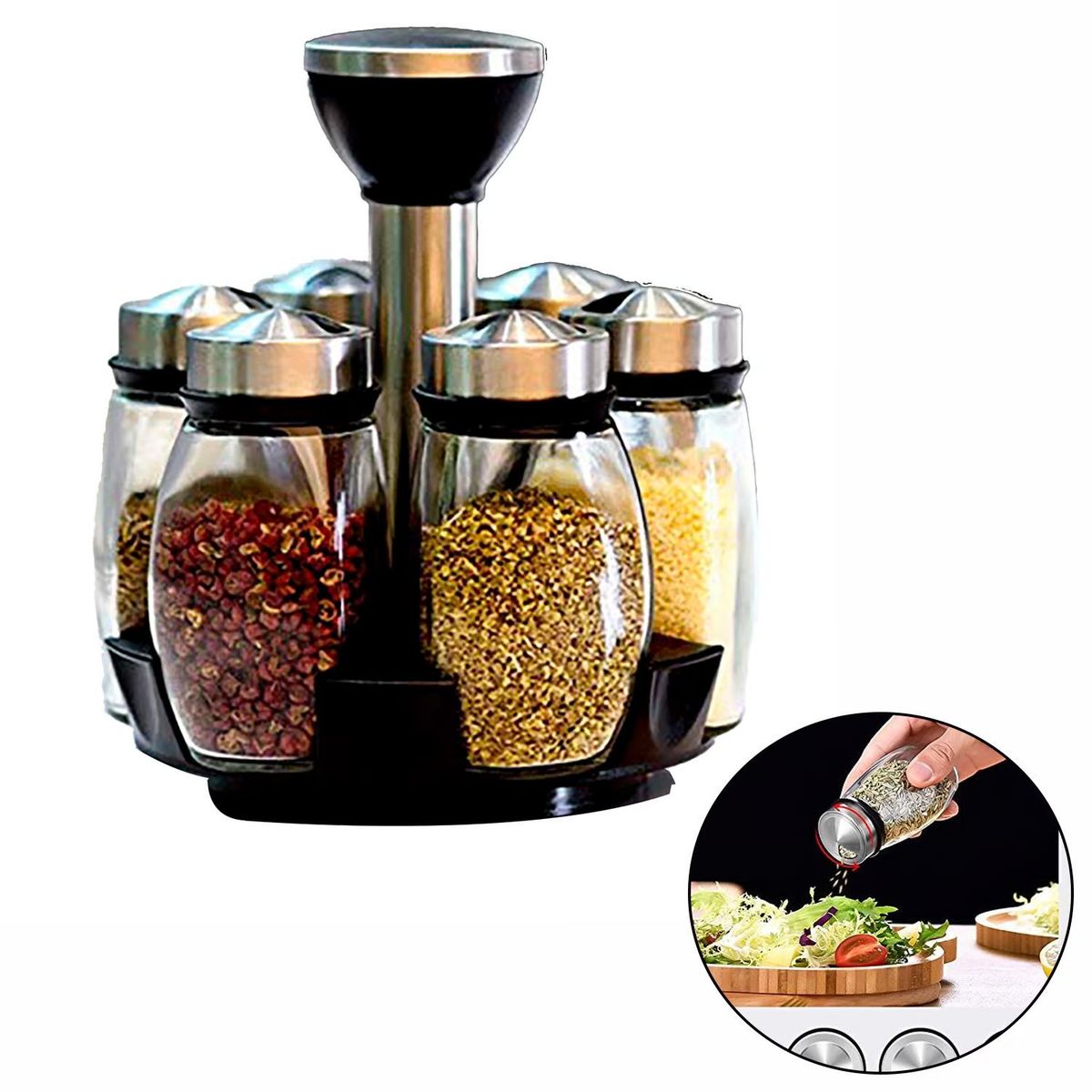 OEM - Condimentero Giratorio Con 6 Frascos Vidrio