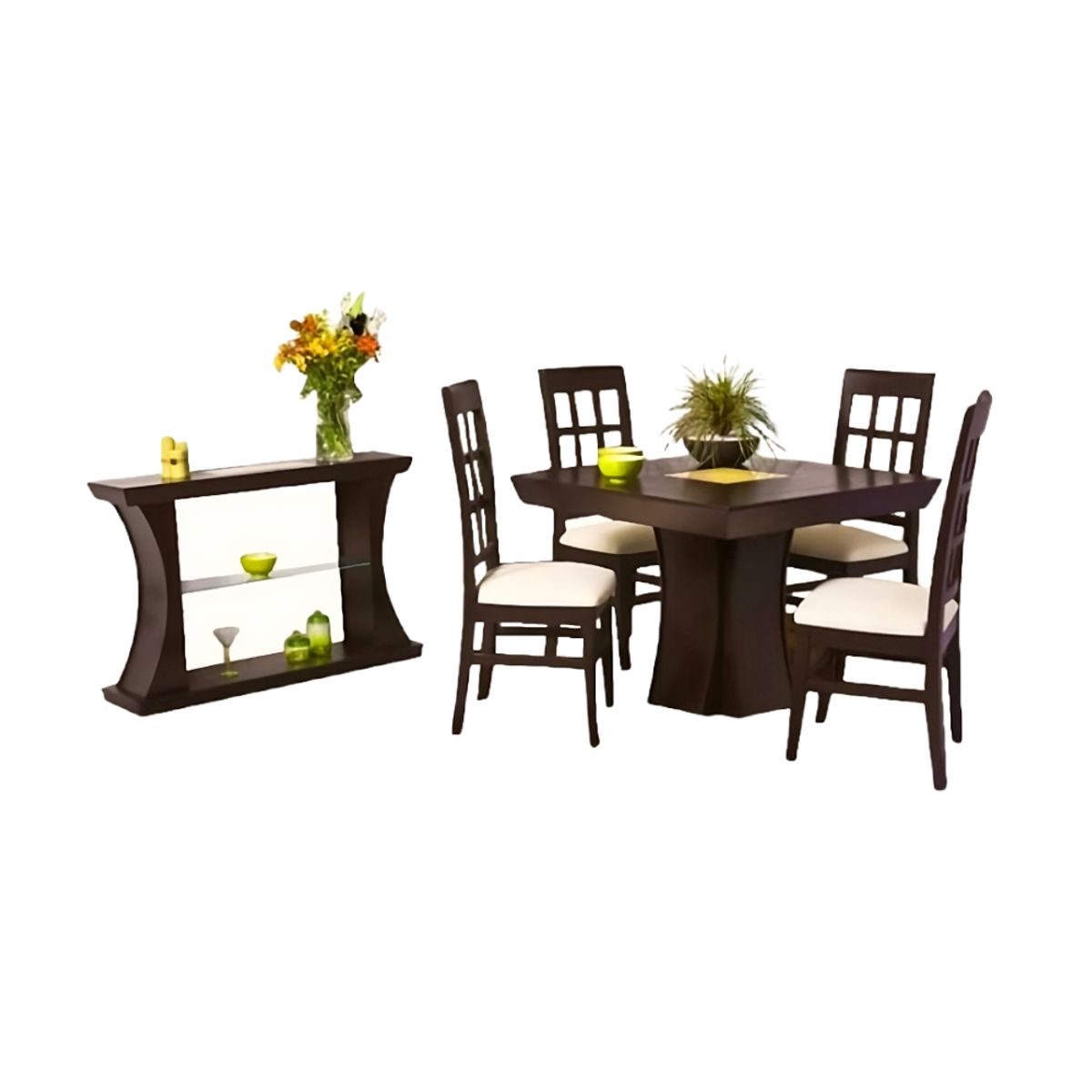 HOGAR & SPACIOS - HYS COMEDOR 4 SILLAS FRIBURGO COMODA NEGRO