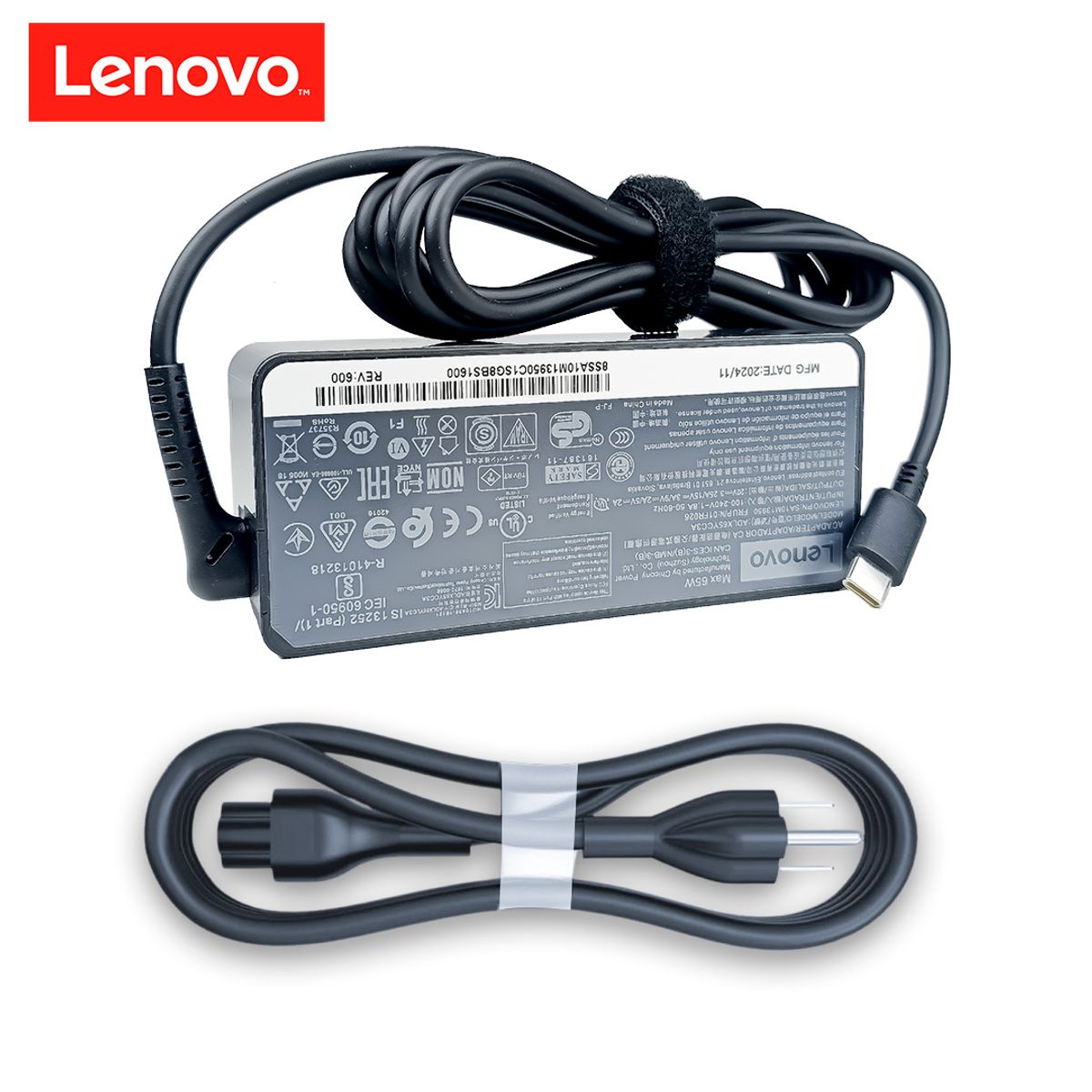 LENOVO - Cargador Lenovo Tipo C 65W 20V Original - Cable USB-C Rápido