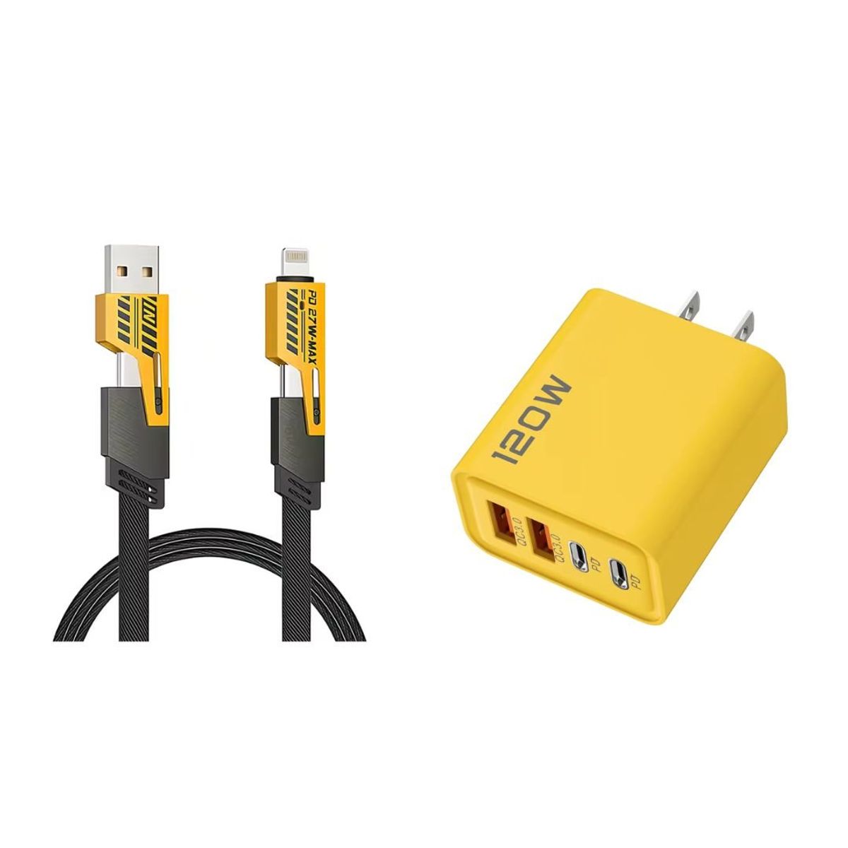 GENERICO - Cargador de pared 4 puertos QC 3.0/PD+cable nylon trenzado 4 en 1