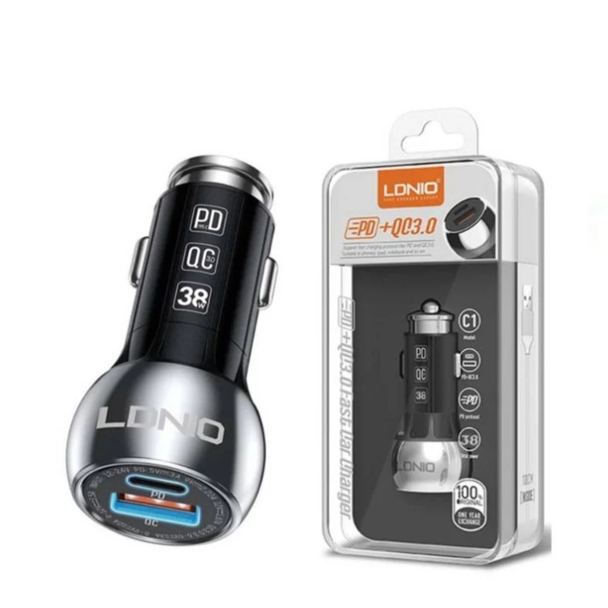 LDNIO - CARGADOR DE AUTO LDNIO C1 PD+QC30 38W