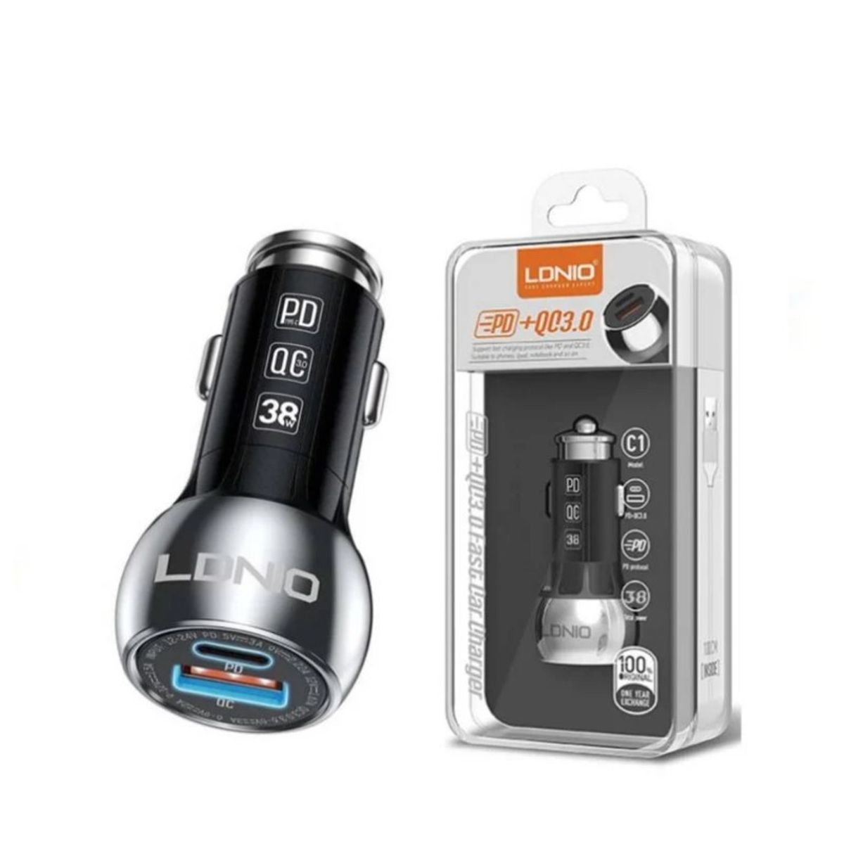 LDNIO - CARGADOR DE AUTO LDNIO C1 PD+QC30 38W
