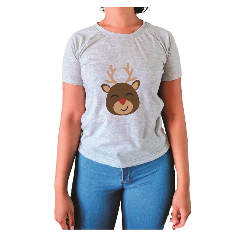 GENERICO - Polo Mujer Manga Corta Reno de Navidad - Nathalie Love It - Gris