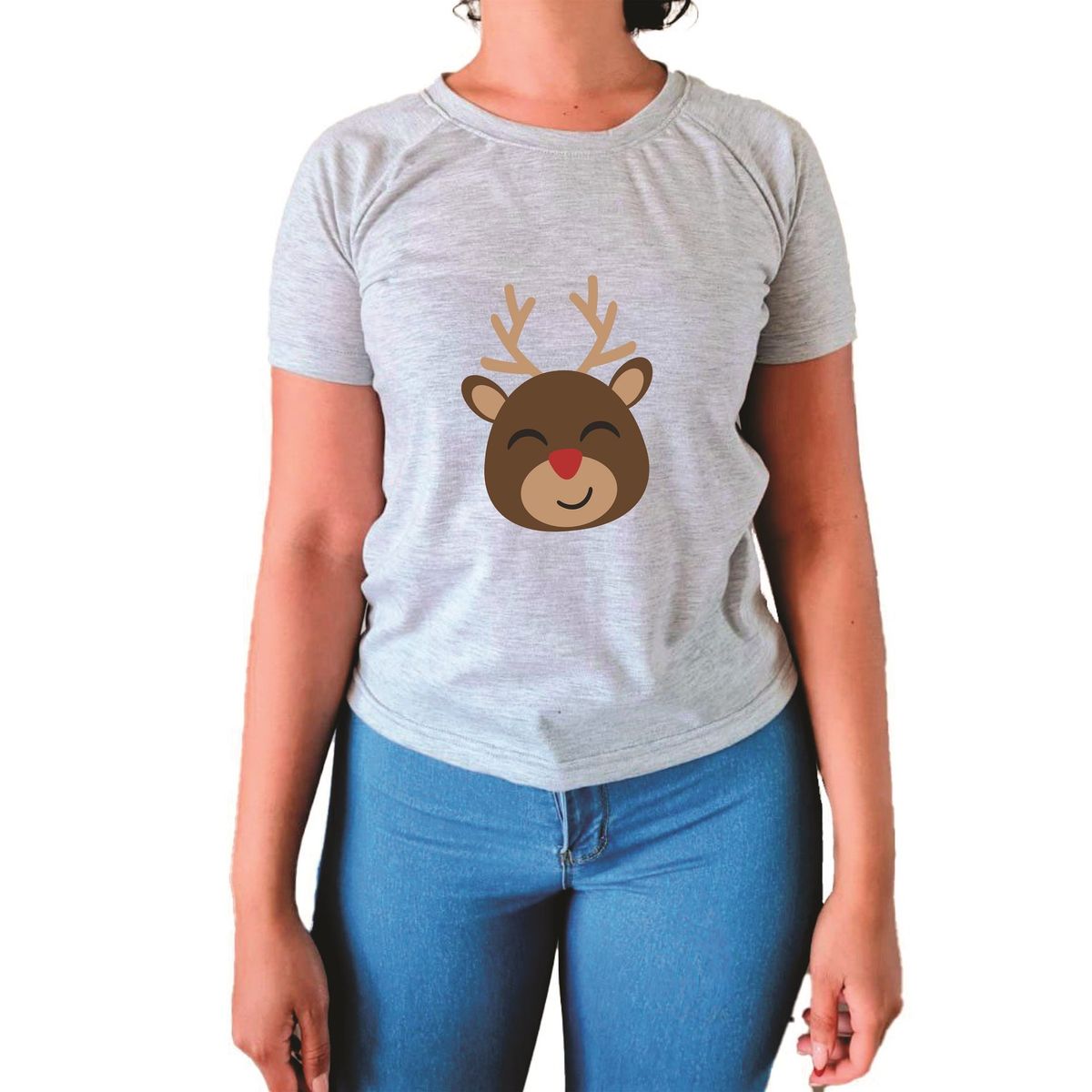 GENERICO - Polo Mujer Manga Corta Reno de Navidad - Nathalie Love It - Gris