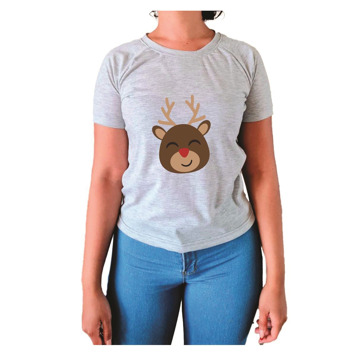 GENERICO - Polo Mujer Manga Corta Reno de Navidad - Nathalie Love It - Gris