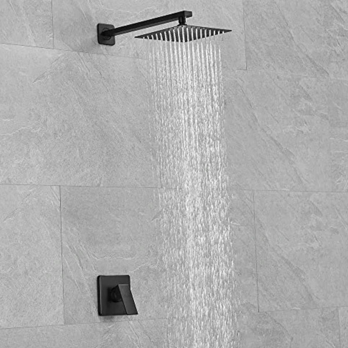 GENERICO - Combo Set Ducha 20cm + Llave Aleta Agua fría Negro Mate Acero Inox