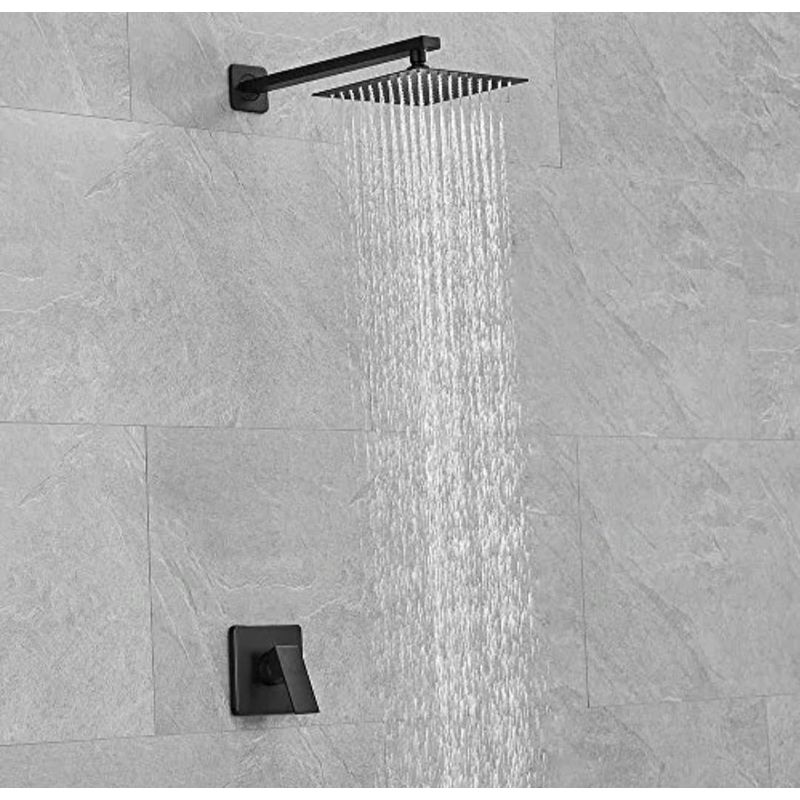 GENERICO - Combo Set Ducha 20cm + Llave Aleta Agua fría Negro Mate Acero Inox