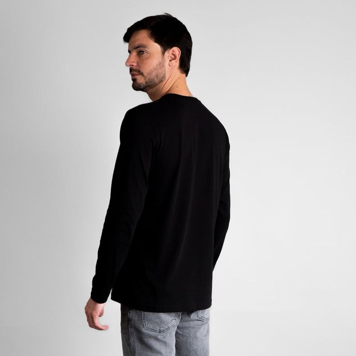 DROP THE LABEL - Polo Negro Manga Larga para Hombre Drop the Label Cuello Redondo Algodón Pima