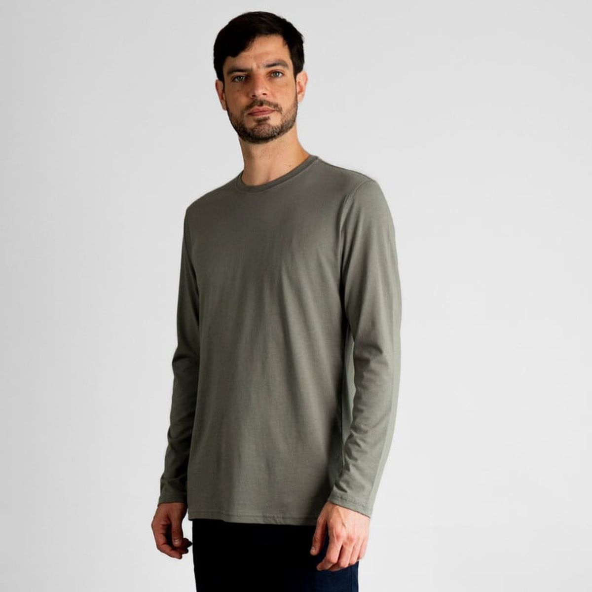 DROP THE LABEL - Polo Blanco Verde Oliva Manga Larga para Hombre Drop the Label Cuello Redondo Algodón Pima