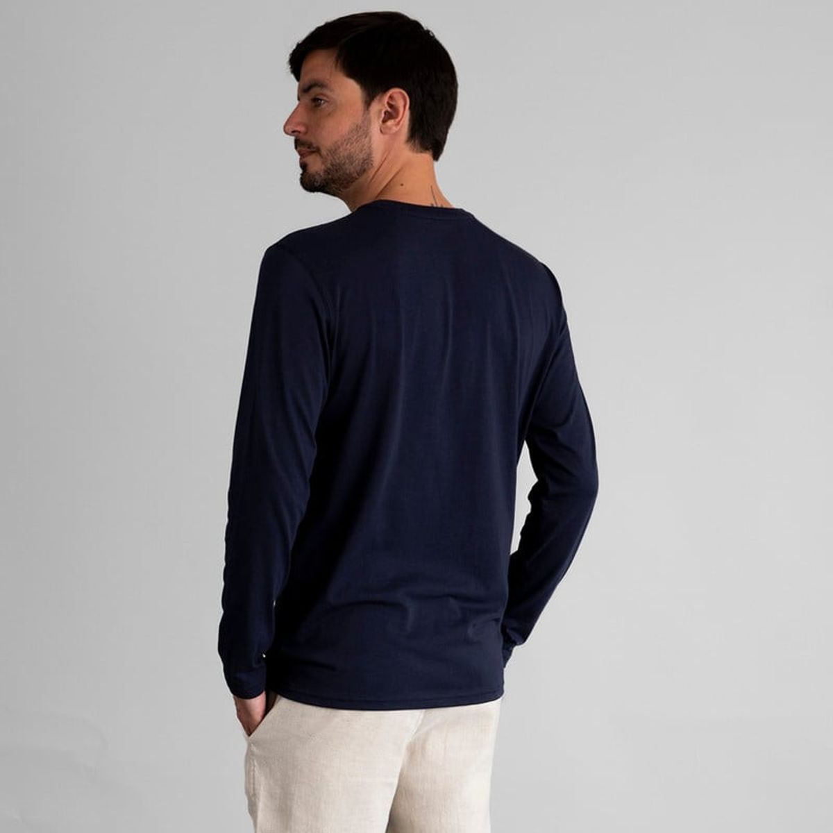 DROP THE LABEL - Polo Azul Oscuro Manga Larga para Hombre Drop the Label Cuello Redondo Algodón Pima