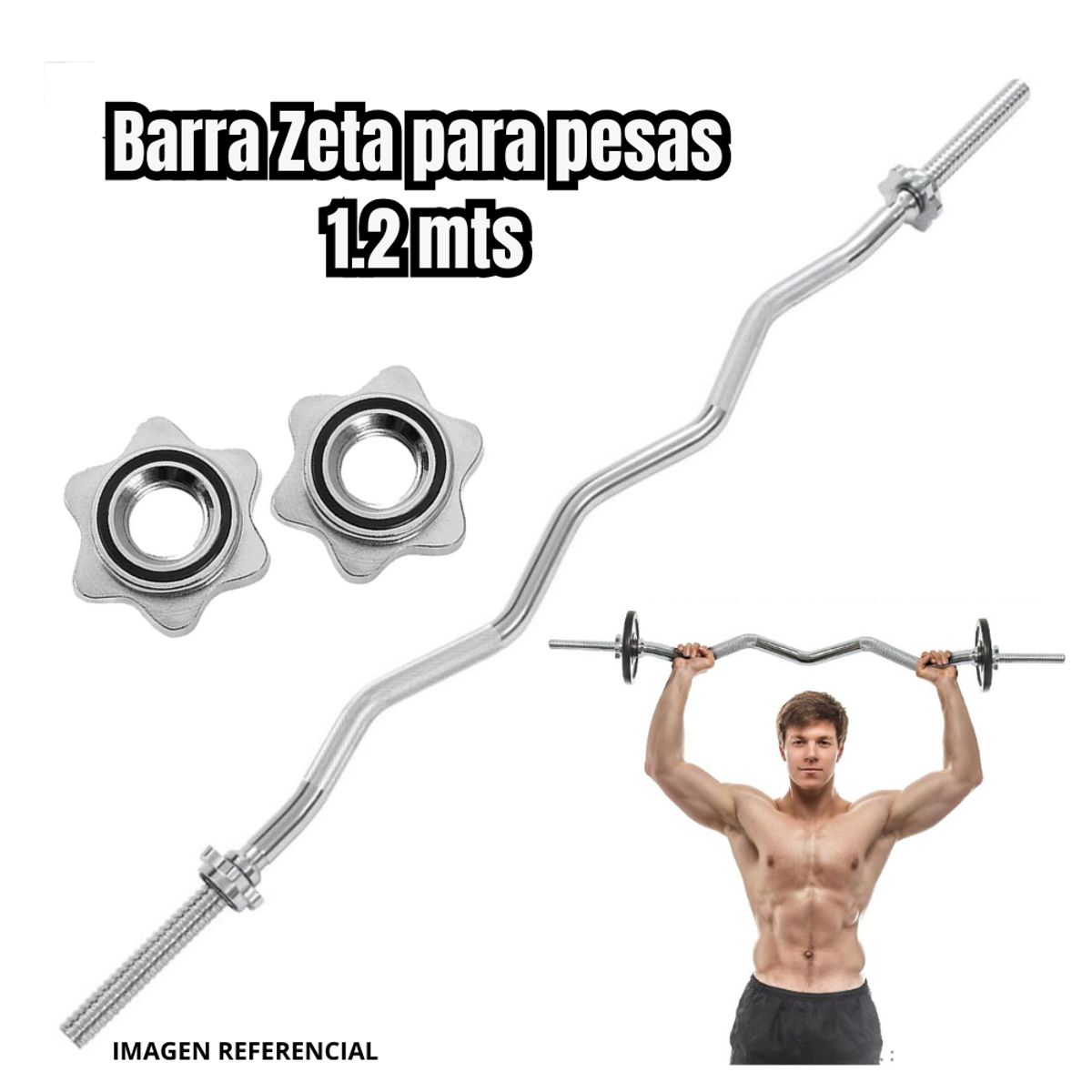 GENERICO - Barra Zeta Cromada Para Pesas de 1.20 mts