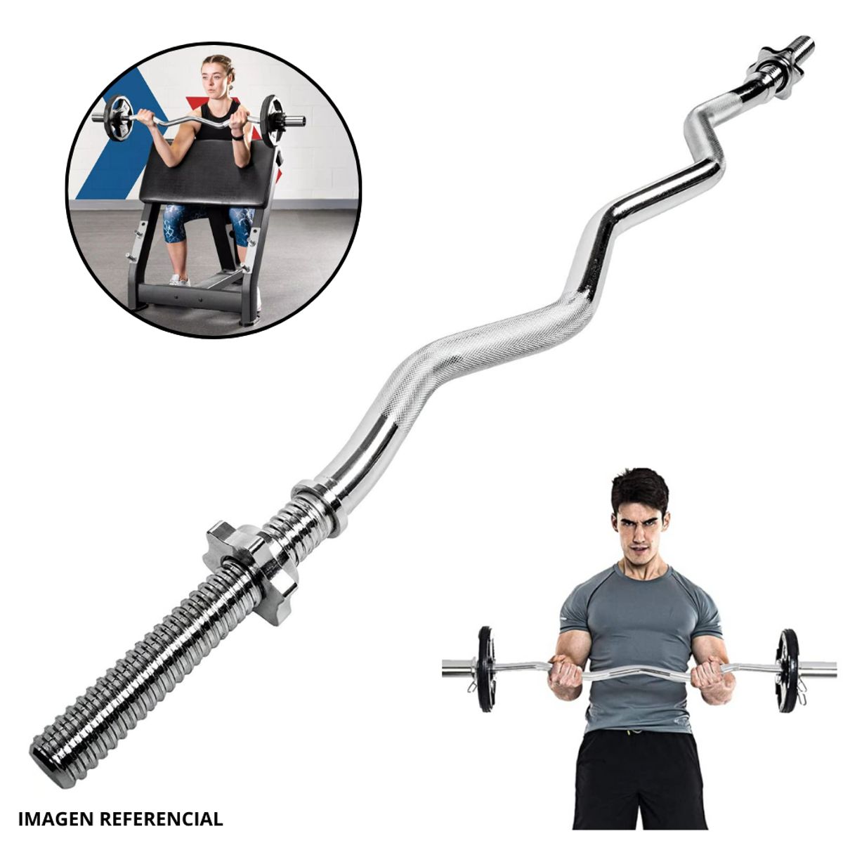 GENERICO - Barra Zeta Cromada Para Pesas de 1.20 mts