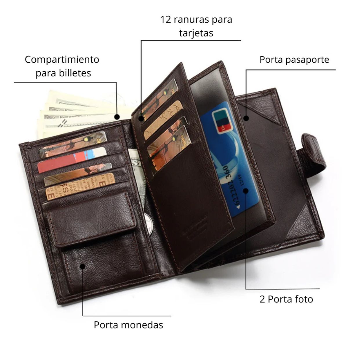 GENERICO - Billetera y Porta Pasaporte de Cuero Vacuno BP833 Humerpaul