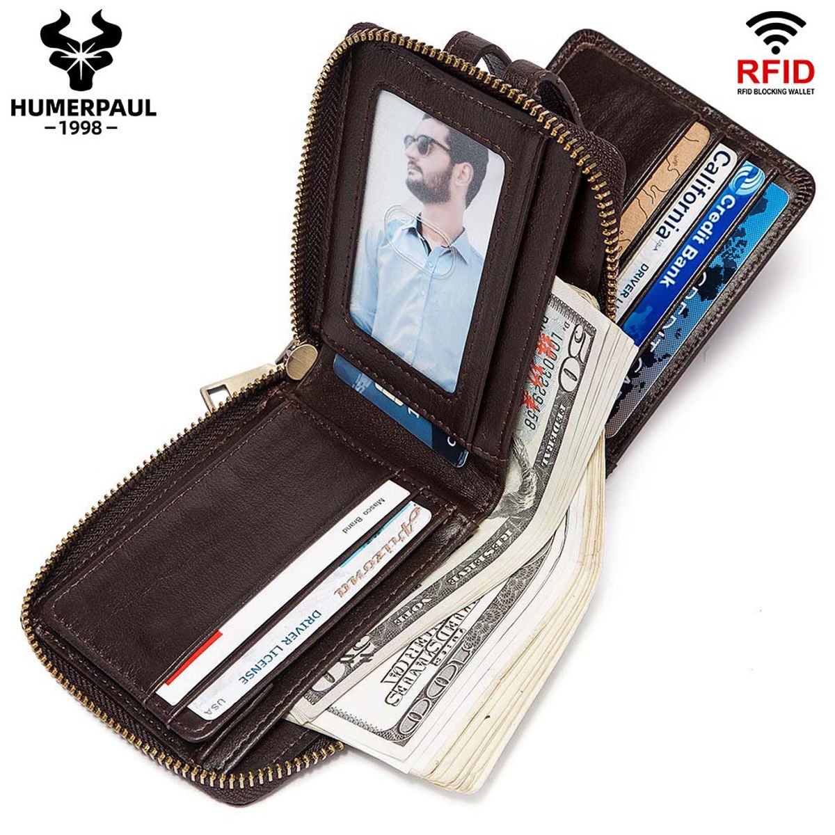 GENERICO - Billetera de Cuero Vacuno BP948S Diseño moderno con RFID