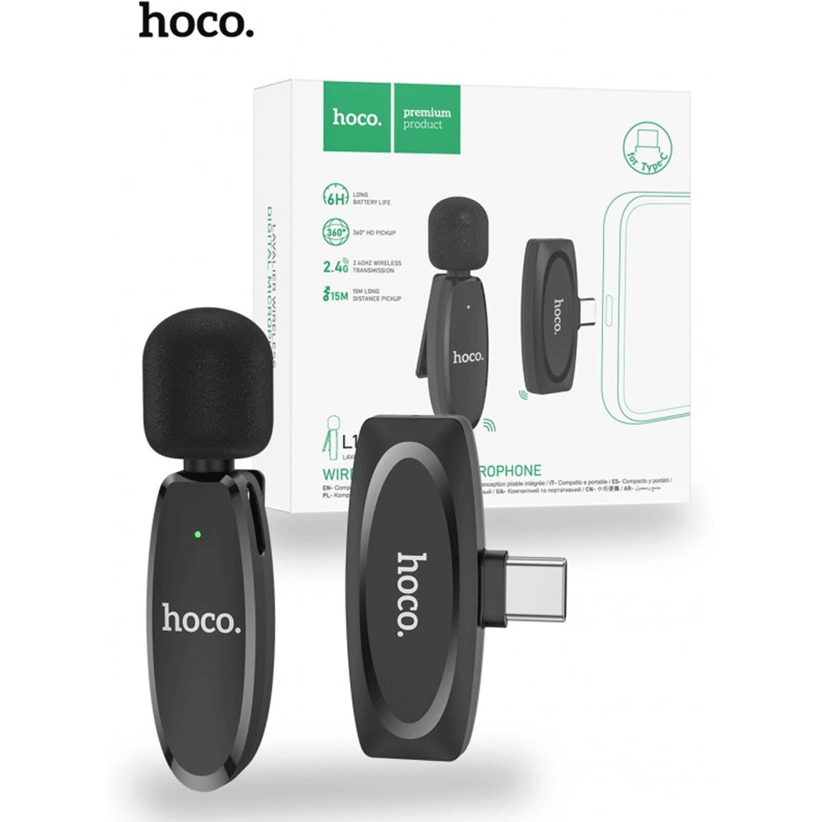 HOCO - MICROFONO INALAMBRICO LAVALIER TIPO C para ANDROID IPAD IPHONE