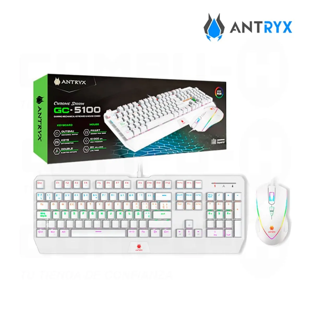 ANTRYX - KIT ANTRYX GC-5100 WHITE TECLADO MECANICO SWITCH RED + MOUSE RGB