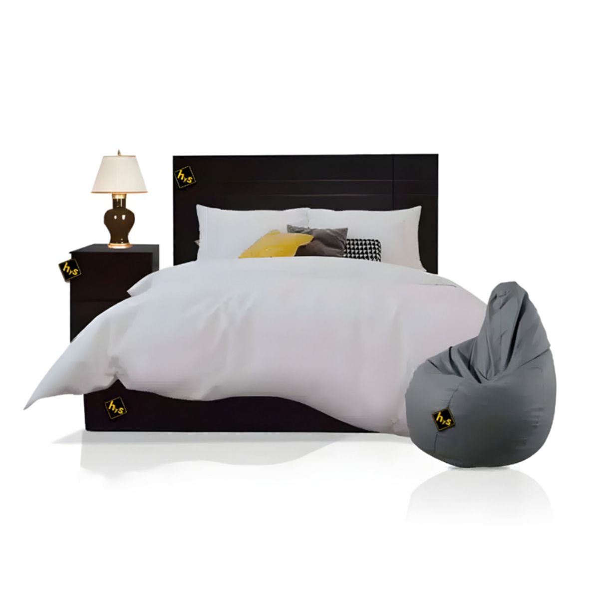 HOGAR & SPACIOS - HYS DORMITORIO 15 PLZ DONCELLA VELADOR PUFF MARRON OSCURO