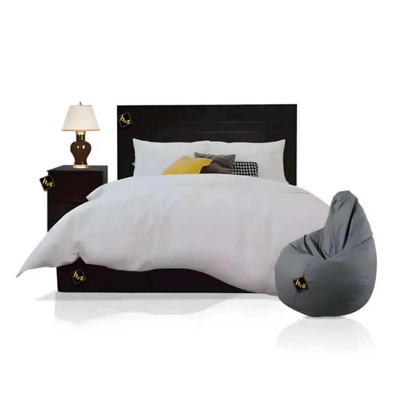 HOGAR & SPACIOS - HYS DORMITORIO 15 PLZ DONCELLA VELADOR PUFF MARRON OSCURO