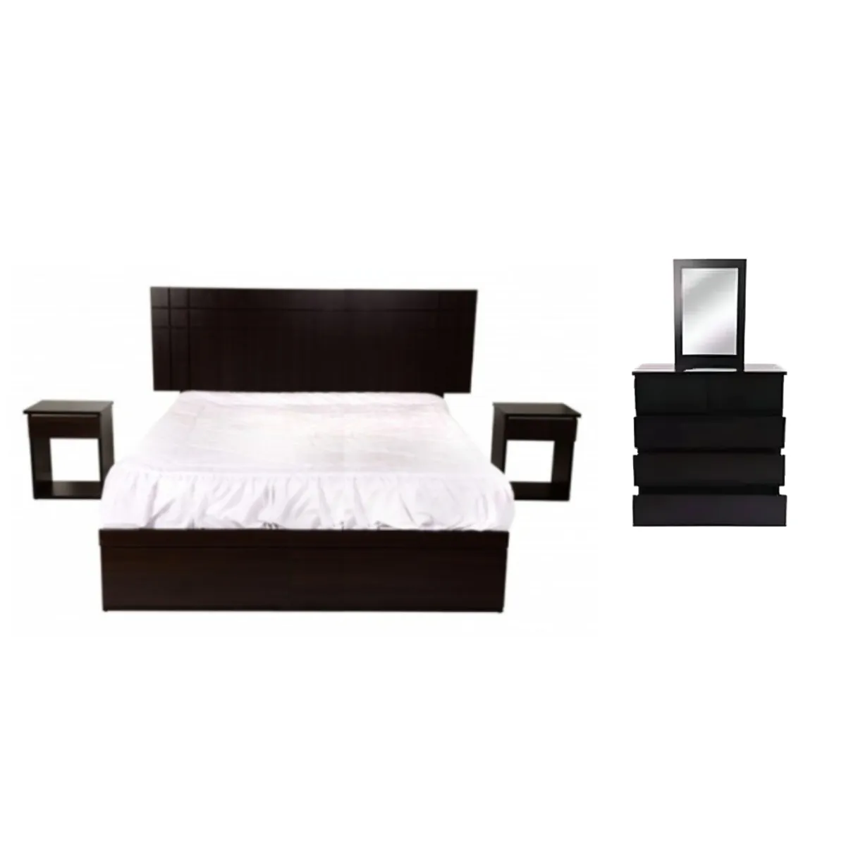 HOGAR & SPACIOS - HYS DORMITORIO QUEEN ORQUIDEA 2 VELADORES COMODA MARRON OSCURO