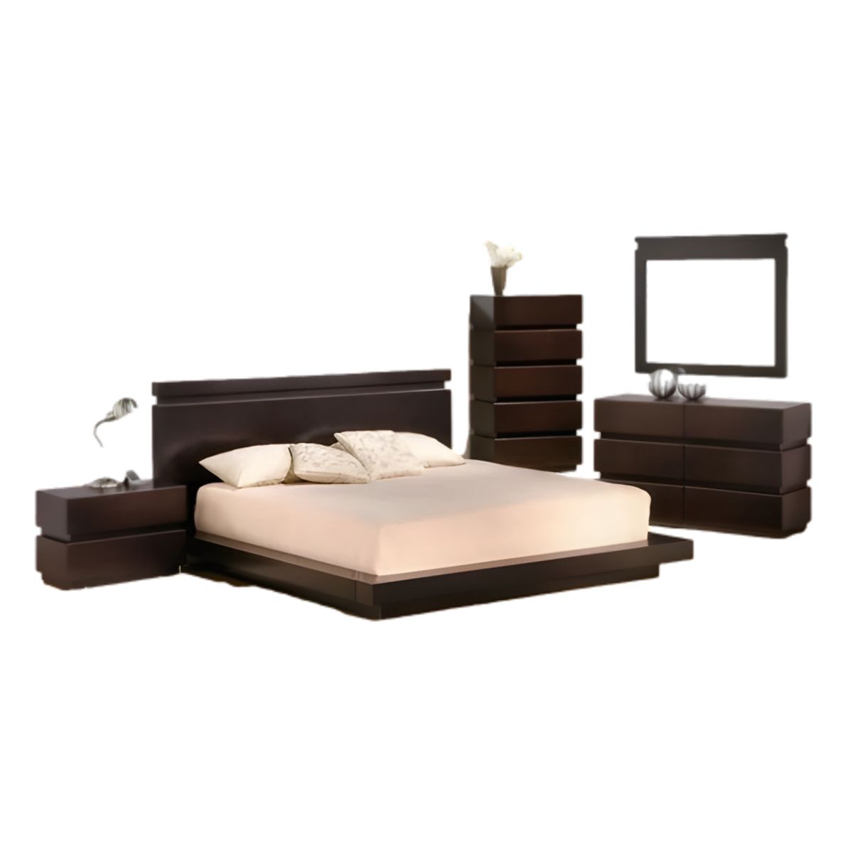 HOGAR & SPACIOS - HYS DORMITORIO QUEEN VELADOR APARADOR COMODA MARY MARRON OSCURO