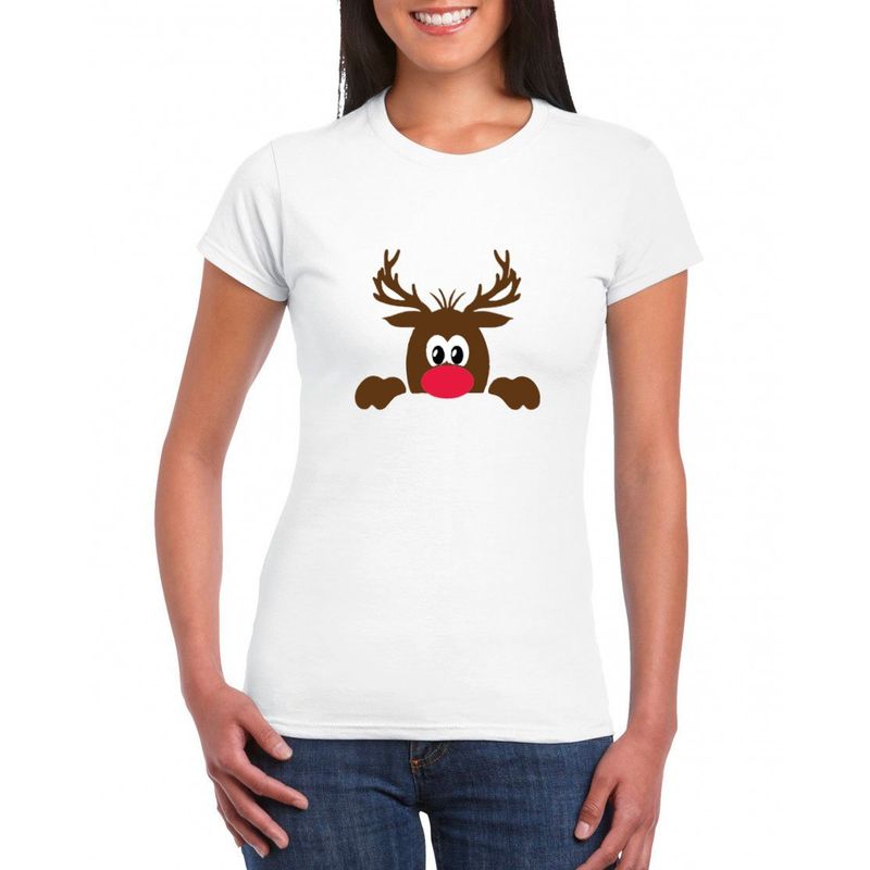 GENERICO - Polo Mujer Manga Corta Reno Navidad - Nathalie Love It - Blanco