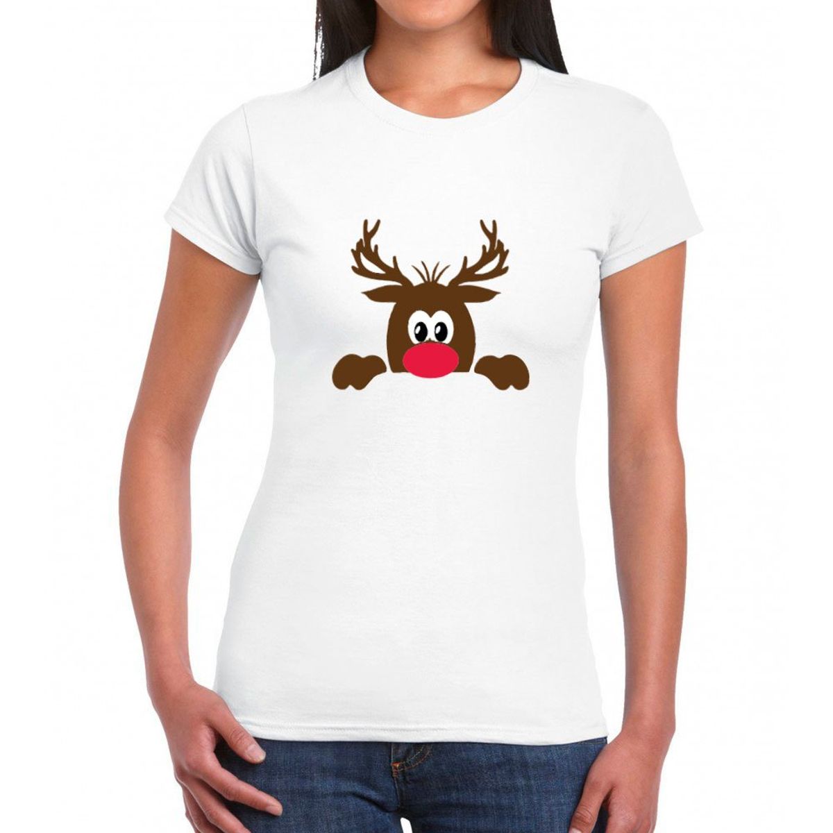 GENERICO - Polo Mujer Manga Corta Reno Navidad - Nathalie Love It - Blanco