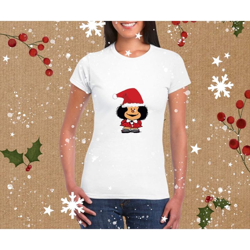 GENERICO - Polo Mujer Manga Corta Mafalda Navidad - Nathalie Love It - Blanco