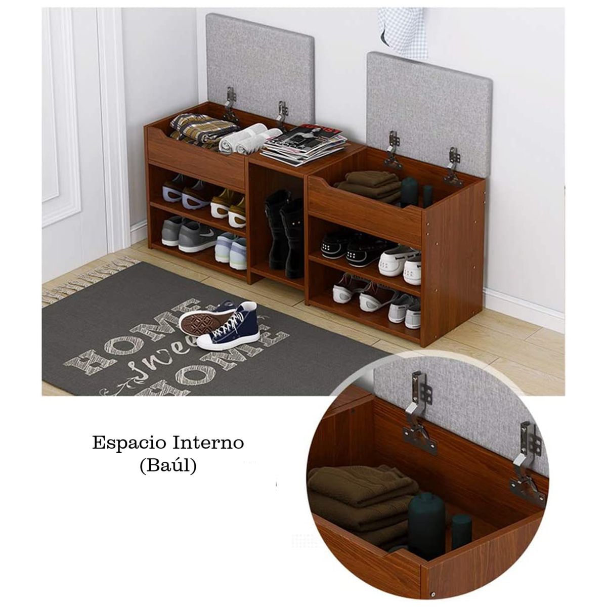 GENERICO - Zapatera con Asiento Tapizado Kamari Amore Home