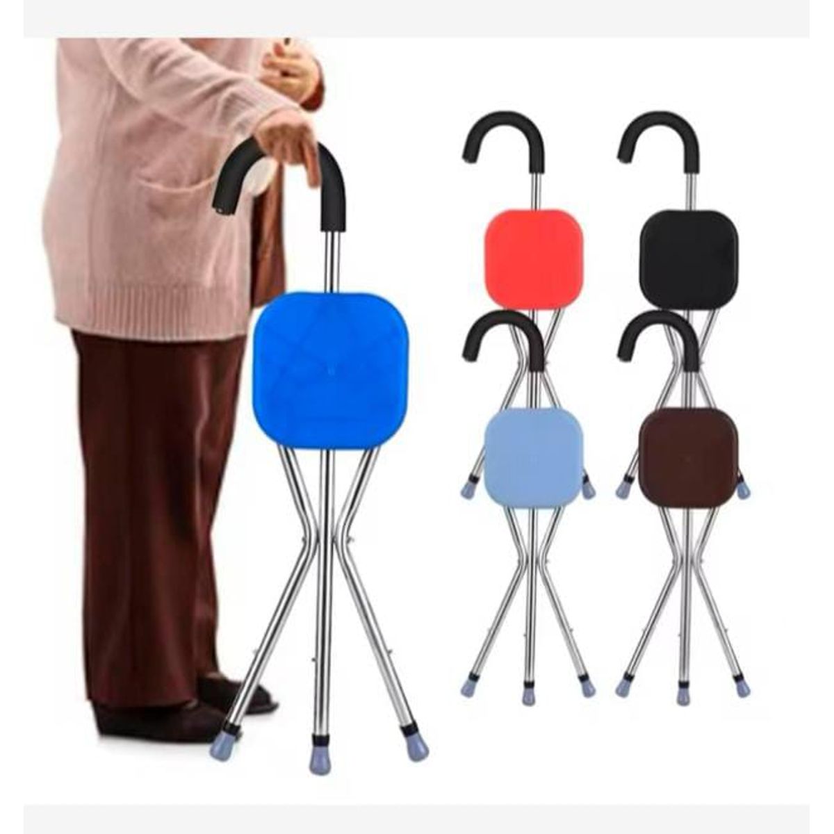 GENERICO - Baston Plegable Portatil Ajustable Con Asiento De Apoyo