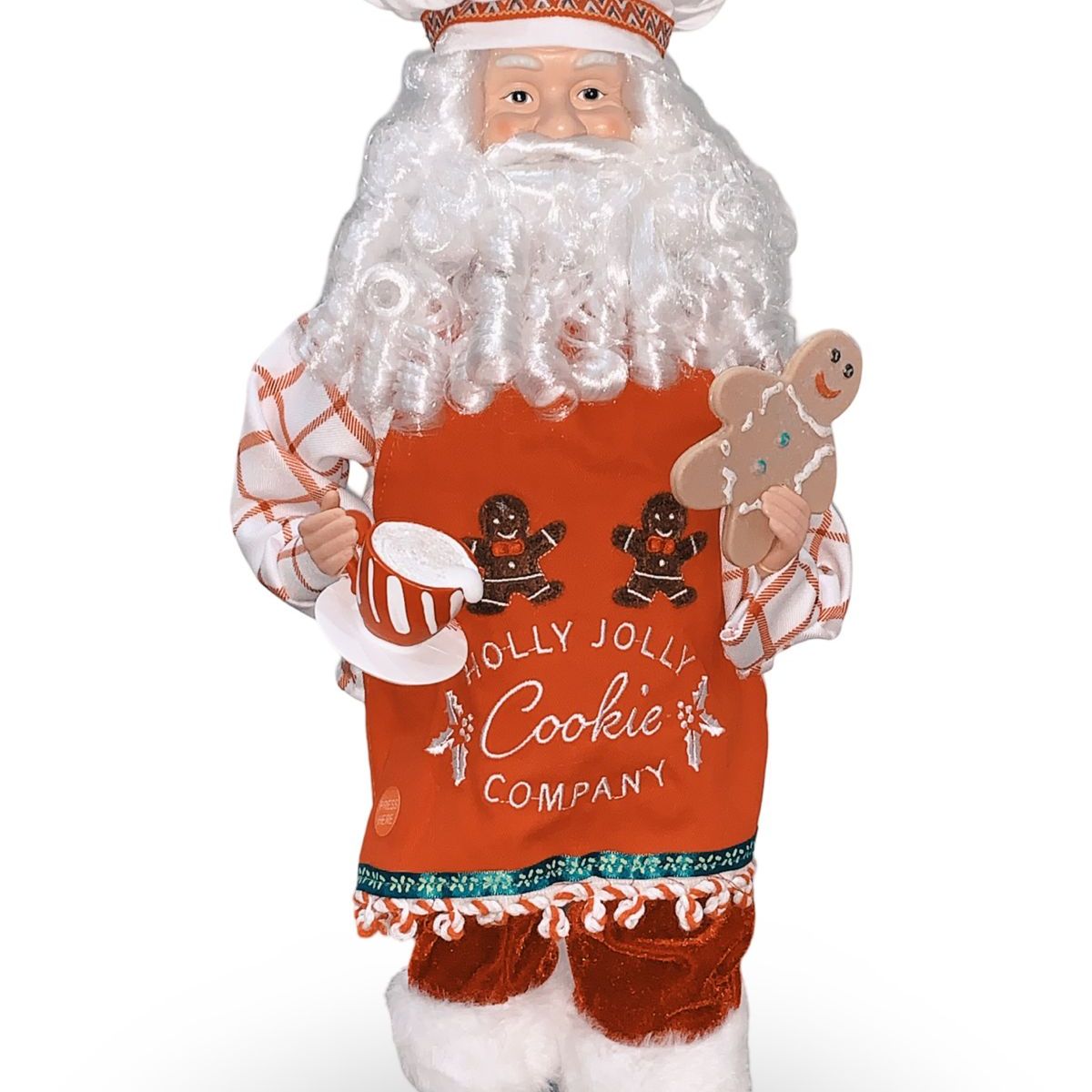GENERICO - Imponente Papá Noel cocinero chef con mandil rojo 45 cm musical