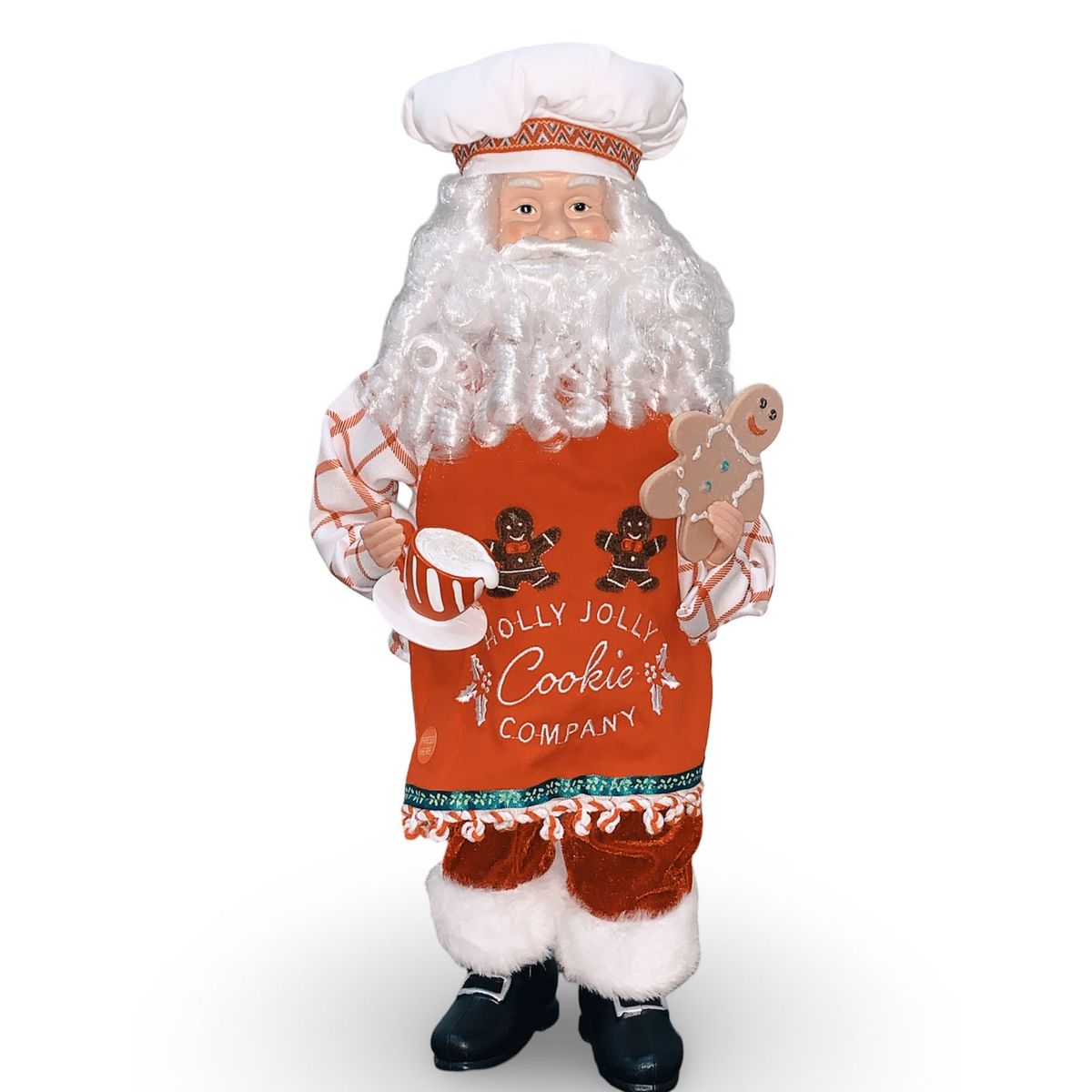 GENERICO - Imponente Papá Noel cocinero chef con mandil rojo 45 cm musical