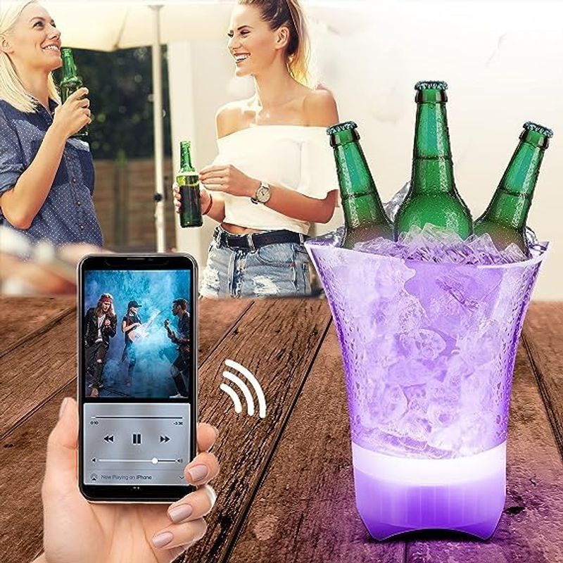 GENERICO - CUBETA PARLANTE HIELERA BLUETOOTH CON LUCES LED RECARGABLE