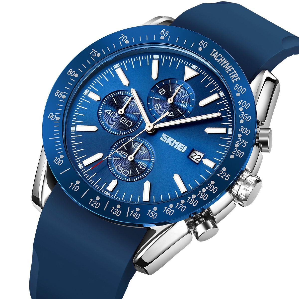 SKMEI - Reloj Skmei 9253 AZUL BORDES PLATEADOS CORREA Silicona