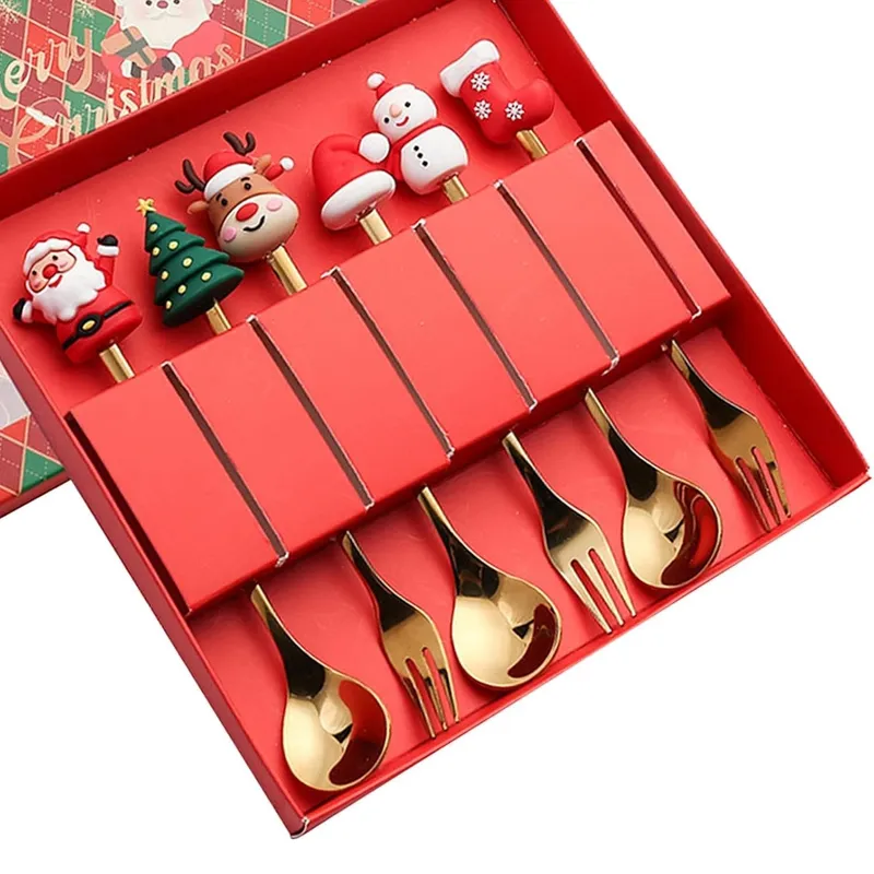 GENERICO - Juego de cubiertos dorados 6 piezas cucharas y tenedores de Navidad