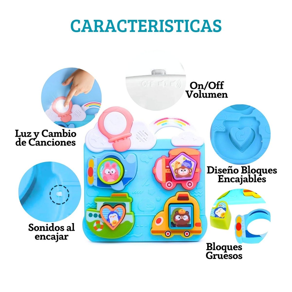 HUANGER - Juguete Tablero Montesorri de Encaje Musical y Luces Celeste