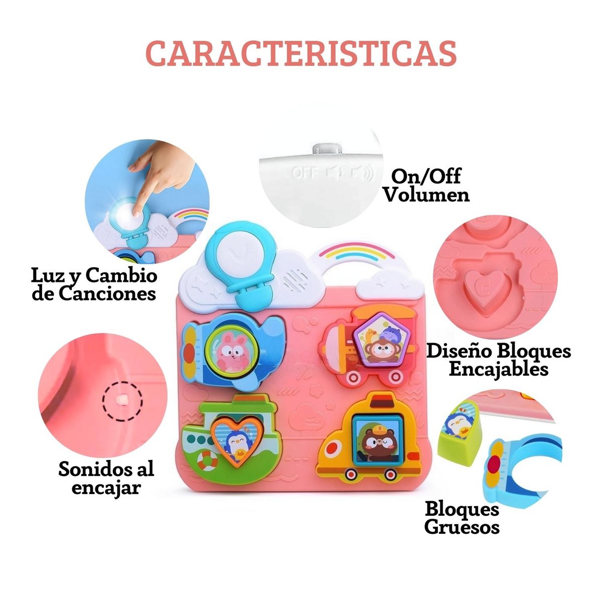 HUANGER - Juguete Tablero Montesorri de Encaje Musical y Luces Rosado