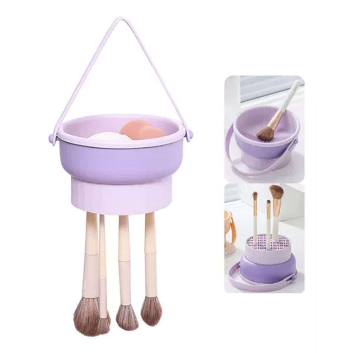 GENERICO - Limpiador de Brochas 3 en 1 con Soporte de Secado Lavanda