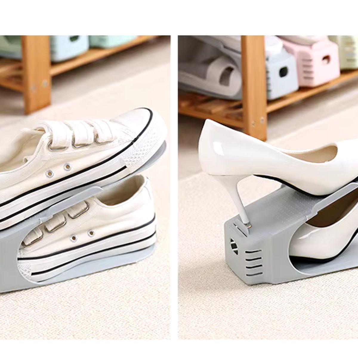 GENERICO - Pack x 10 Organizadores Ajustables De Zapatos - Color Gris