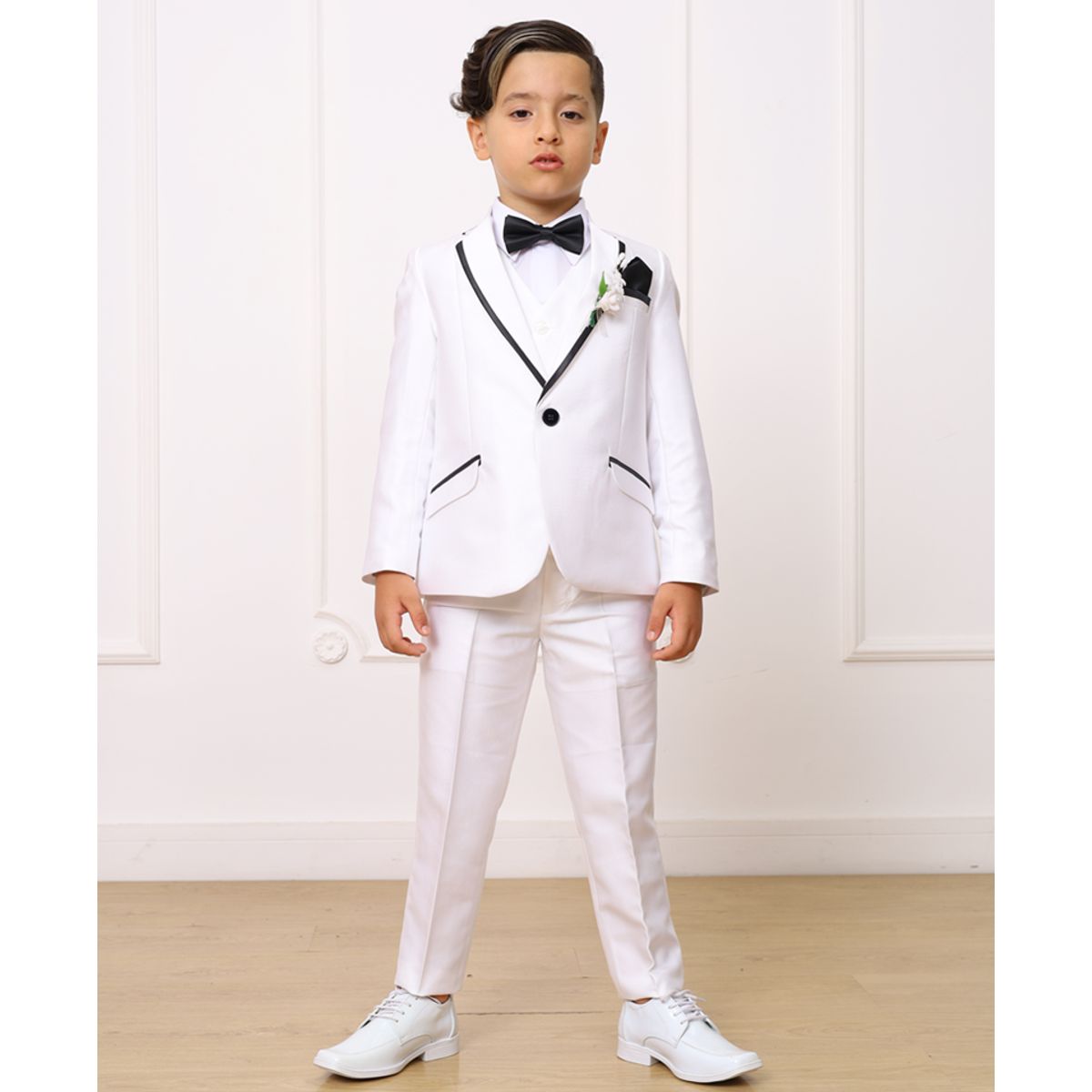GENERICO - TRAJE DE 3 PIEZAS PARA NIÑO SOFISTICADO BLANCO CON VERSAGE NEGRO