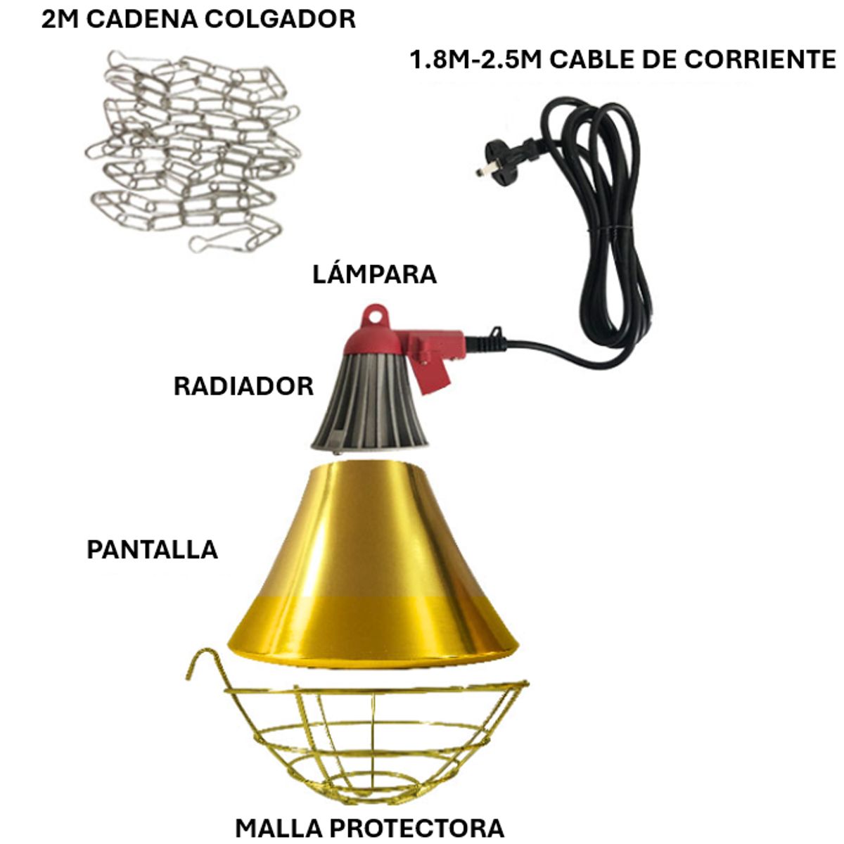 GENERICO - Lámpara protector grande de foco infrarrojo de aluminio para granja