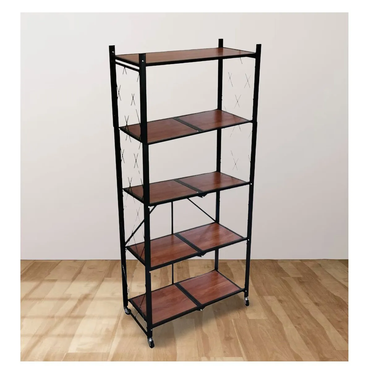 GENERICO - Estante Multiuso Plegable Hogar Cocina 5 Niveles Madera Ruedas Negro
