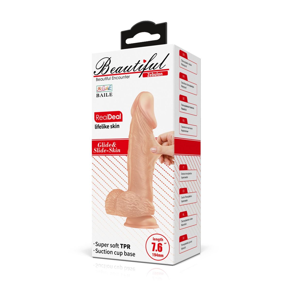BAILE - Dildo Realista Pellizcable Zebulon Super Suave 19.4 cm Ø 4.2cm Ventosa