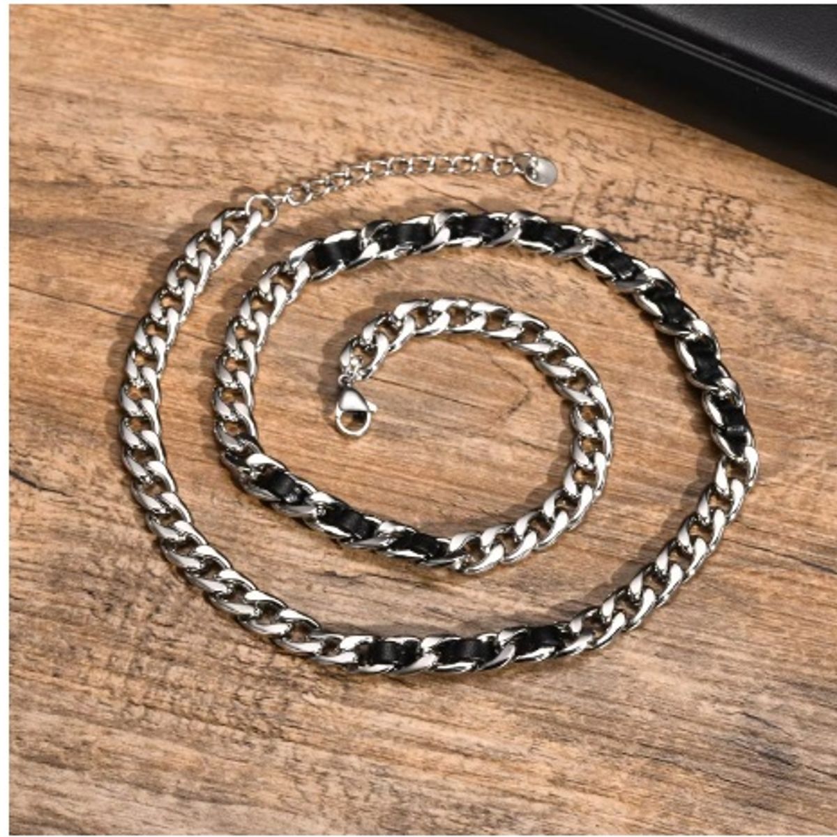 GENERICO - Collar Cadena Gruesa Blackwhite de acero Inoxidable Hombres