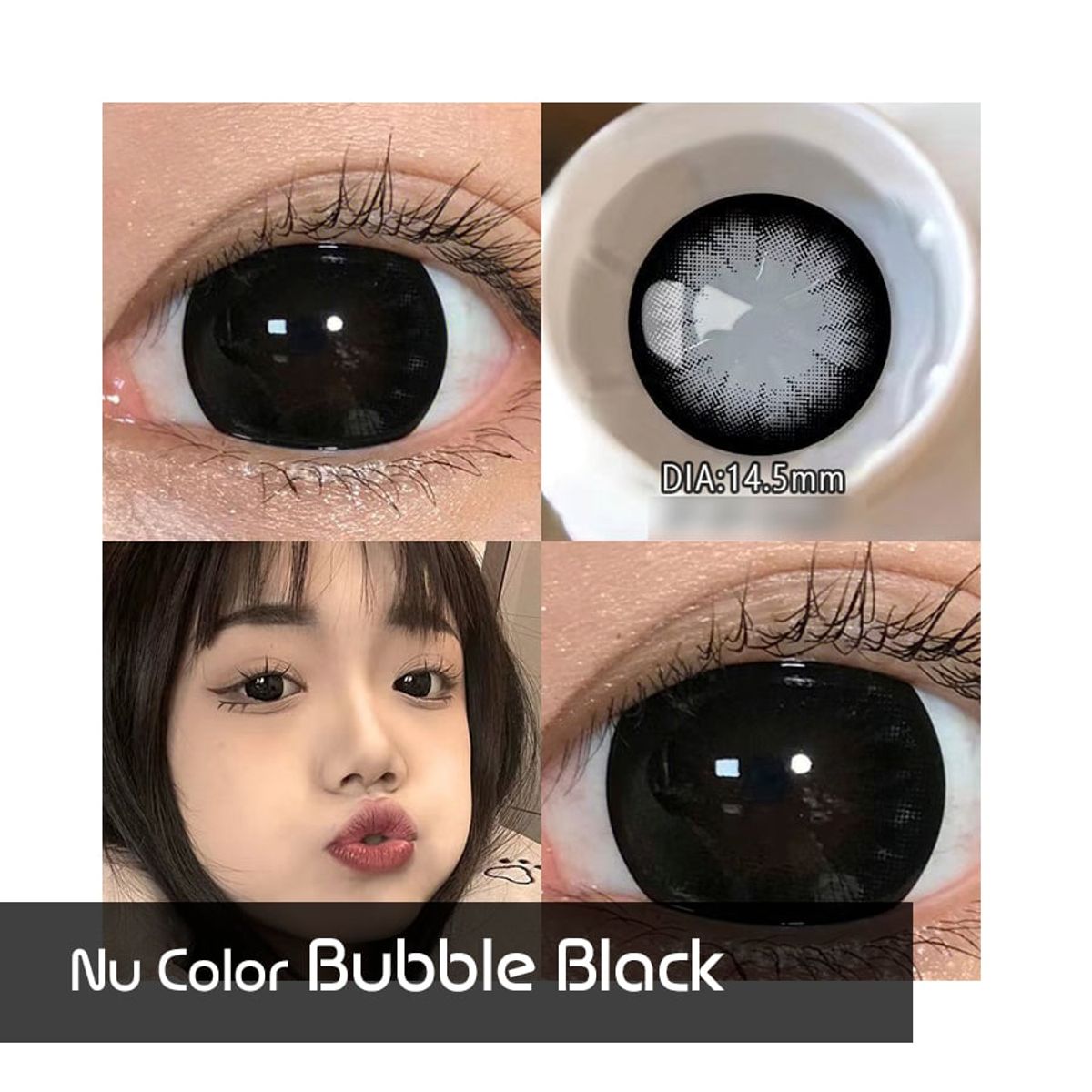 NU COLOR - Lentes de contacto grandes Bubble Black 145mm