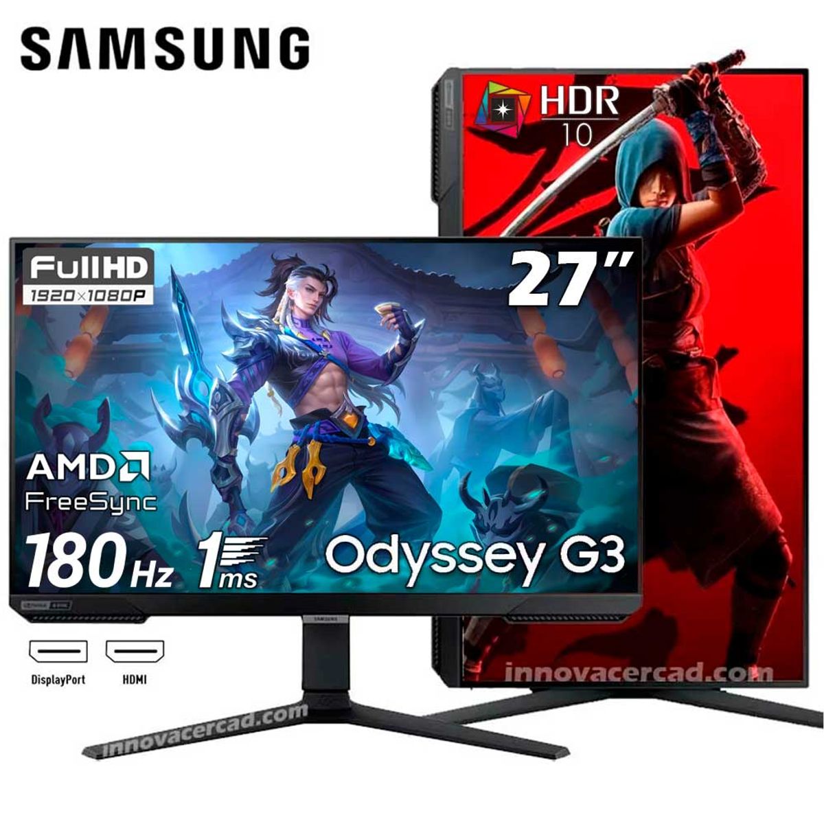 SAMSUNG - Monitor Samsung Odyssey G3 27 VA Full HD 1920 x 1080, 180Hz, 1MS, HDR10 AMD FreeSync