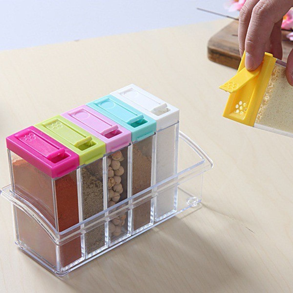 GENERICO - Set x 6 Condimenteros Transparentes Con Tapa - Varios Colores