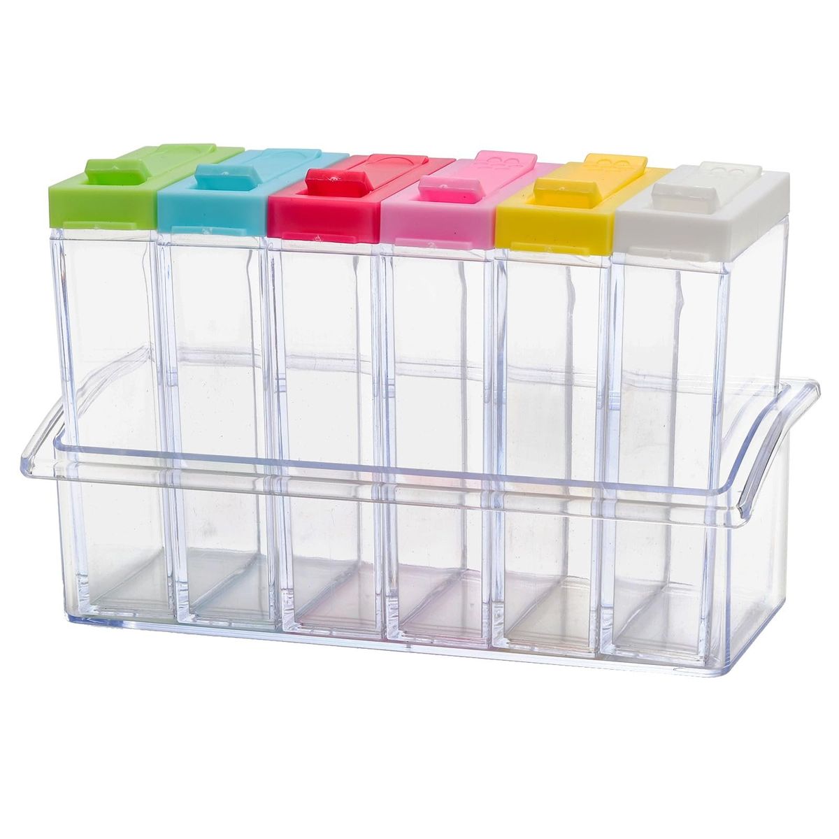 GENERICO - Set x 6 Condimenteros Transparentes Con Tapa - Varios Colores