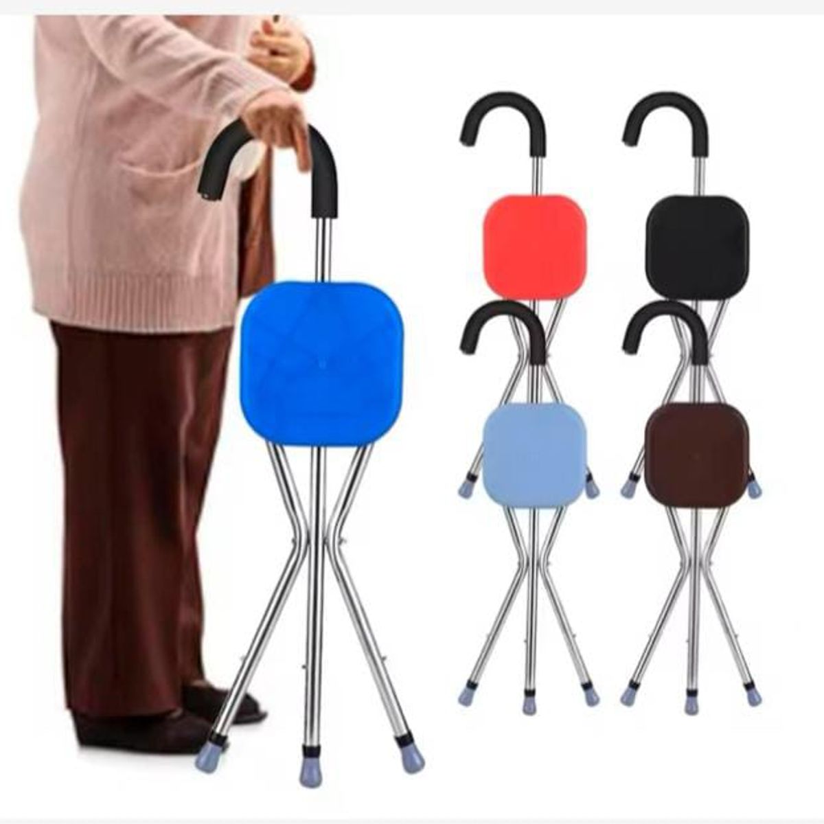 GENERICO - Baston Plegable Portatil Ajustable Con Asiento De Apoyo